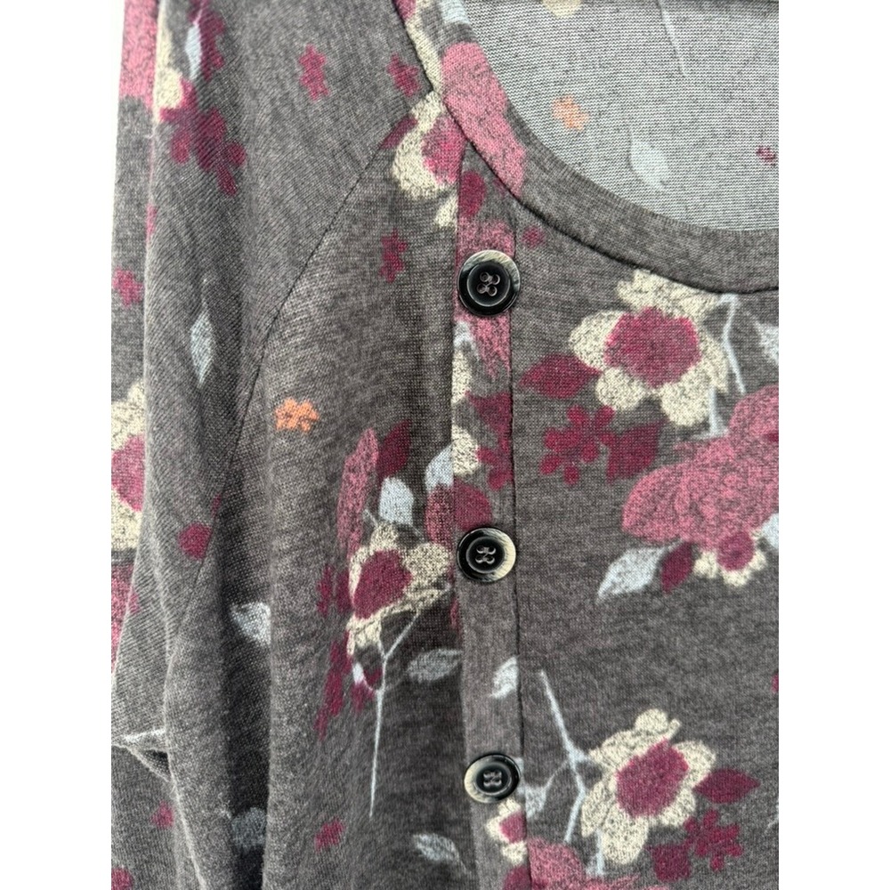 Maurices Floral Knit Top Womens 2X Plus Gray Burgundy Feminine Boho Long Sleeve - Picture 5 of 9